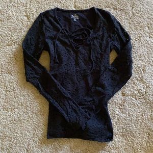 Hollister Long Sleeve Lace tie shirt